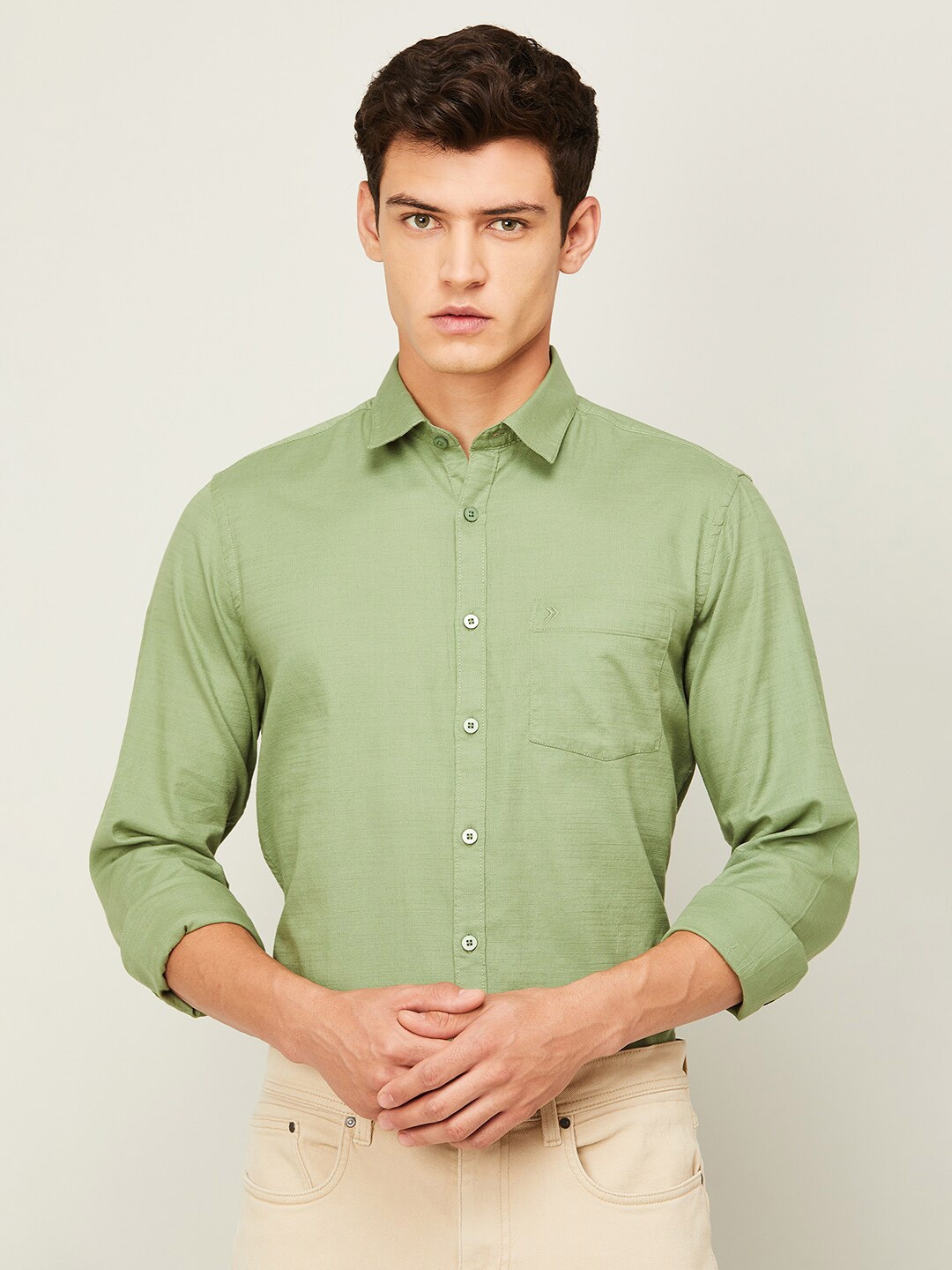 

CODE by Lifestyle Spread Collar Cotton Casual Shirt, Green