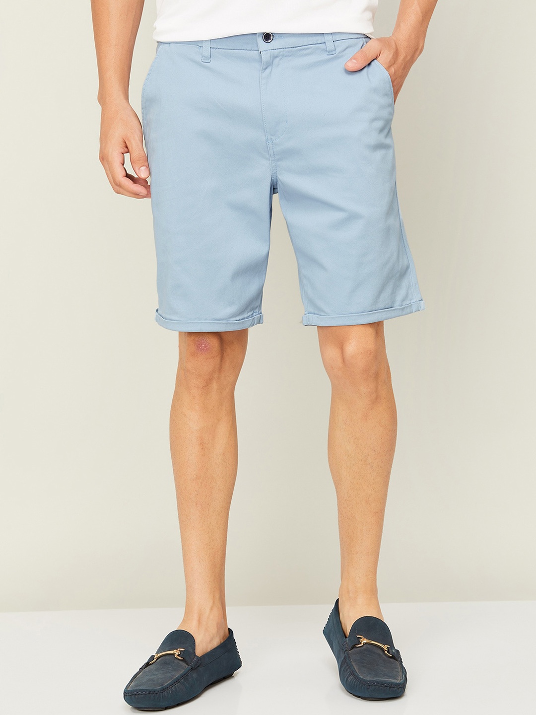 

CODE by Lifestyle Men Cotton Mid-Rise Knee Length Shorts, Blue