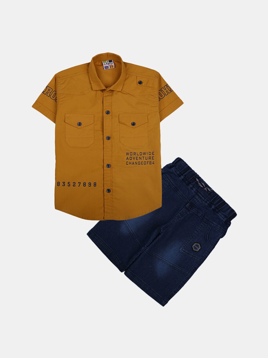 

V-Mart Boys Typography Printed Pure Cotton Shirt With Shorts, Yellow