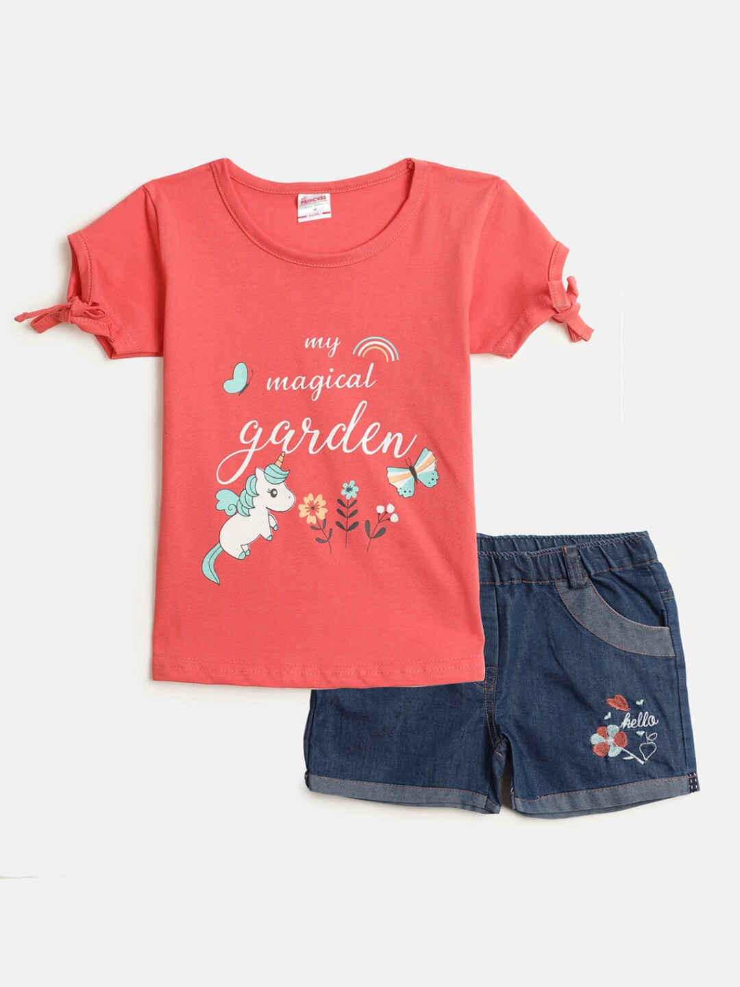 

V-Mart Girls Printed Cotton Top with Shorts, Orange