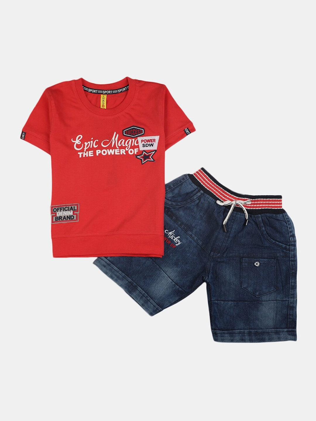 

V-Mart Boys Printed Cotton T-shirt & Shorts, Red