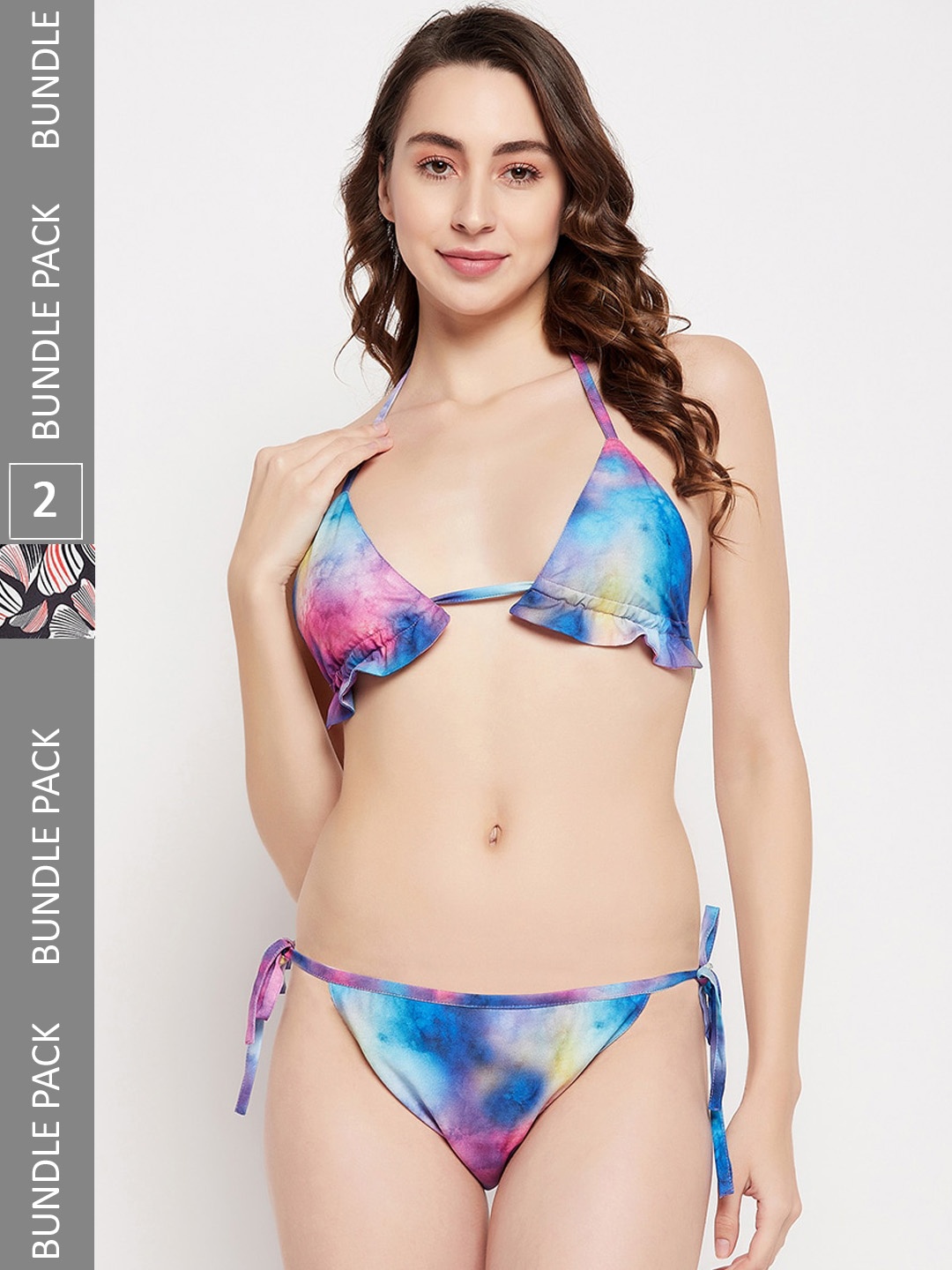 

SECRETS BY ZEROKAATA Pack of 2 Printed Halter Neck Lingerie Set, Assorted