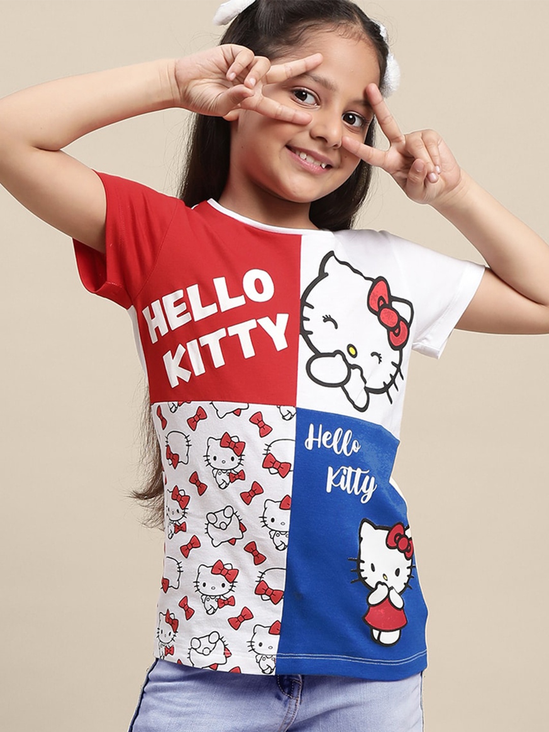 

Kids Ville Girls Hello Kitty Graphic Printed Comfortable Cotton T-shirt, White