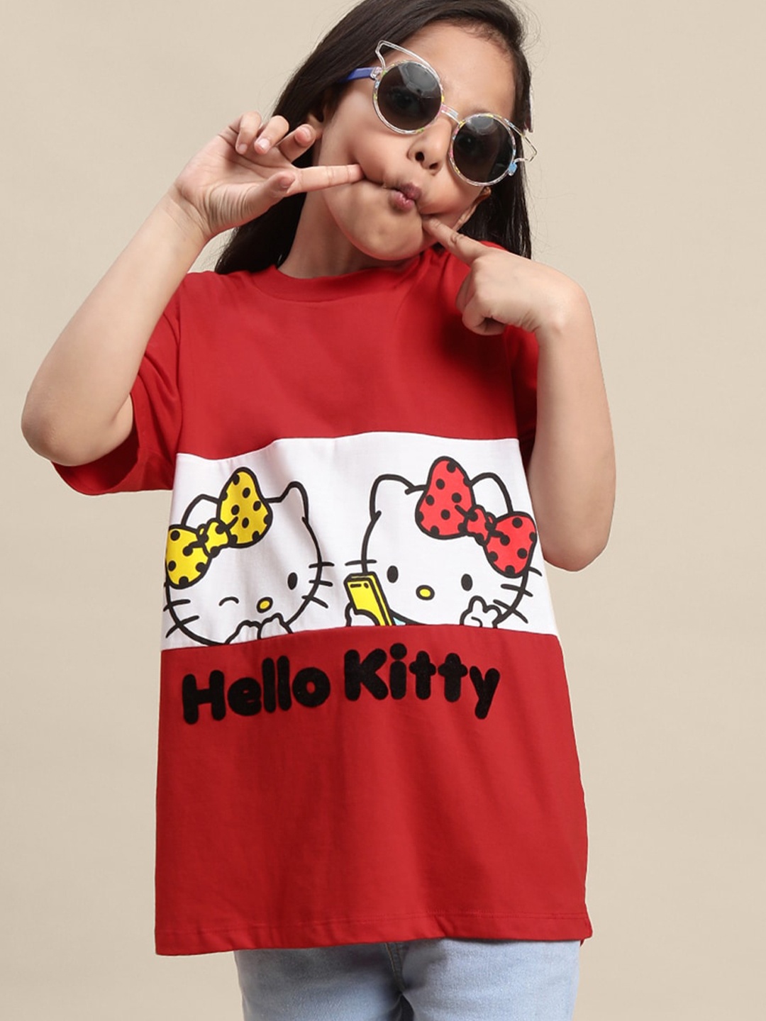 

Kids Ville Girls Hello Kitty Graphic Printed Cotton T-Shirt, Red