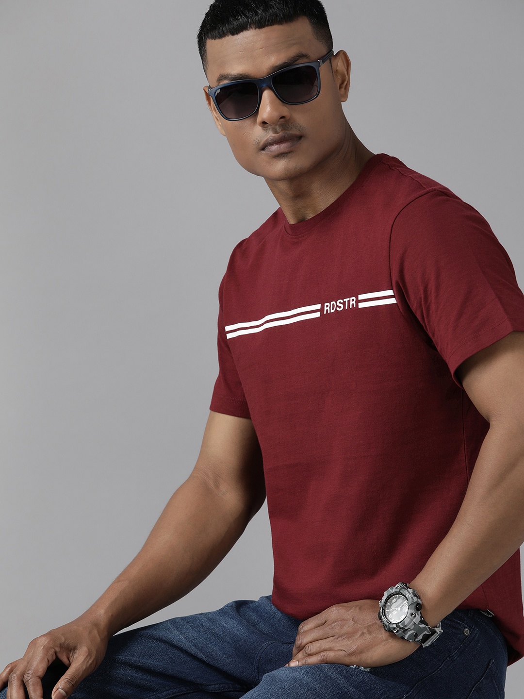 

Roadster Typography Printed Pure Cotton T-shirt, Maroon