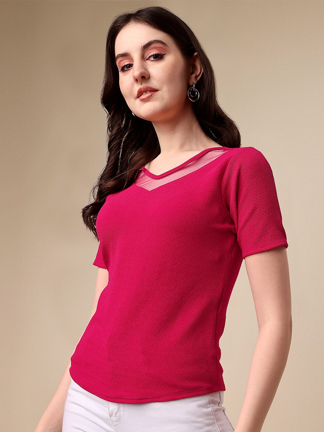 

SHEETAL Associates V-Neck Short Sleeves Regular Top, Pink