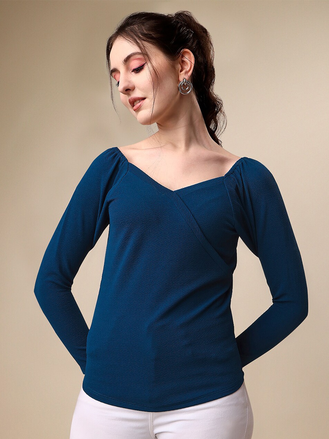 

SHEETAL Associates V-Neck Long Sleeves Wrap Top, Blue