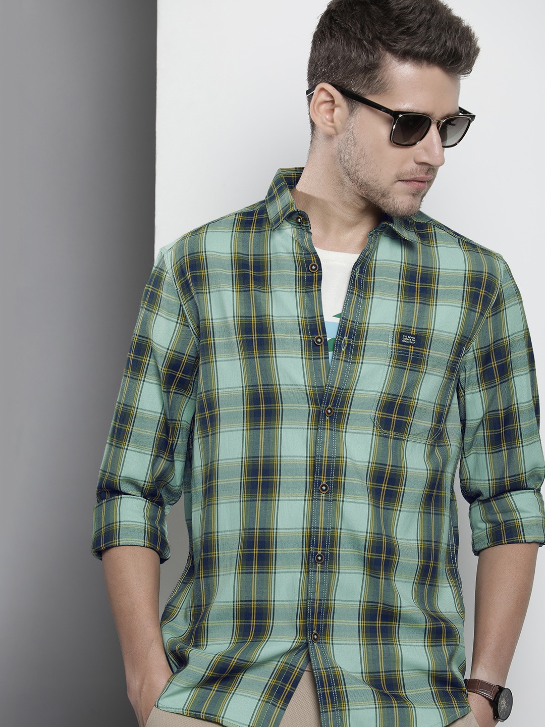 

The Indian Garage Co Slim Fit Tartan Checks Opaque Cotton Casual Shirt, Blue