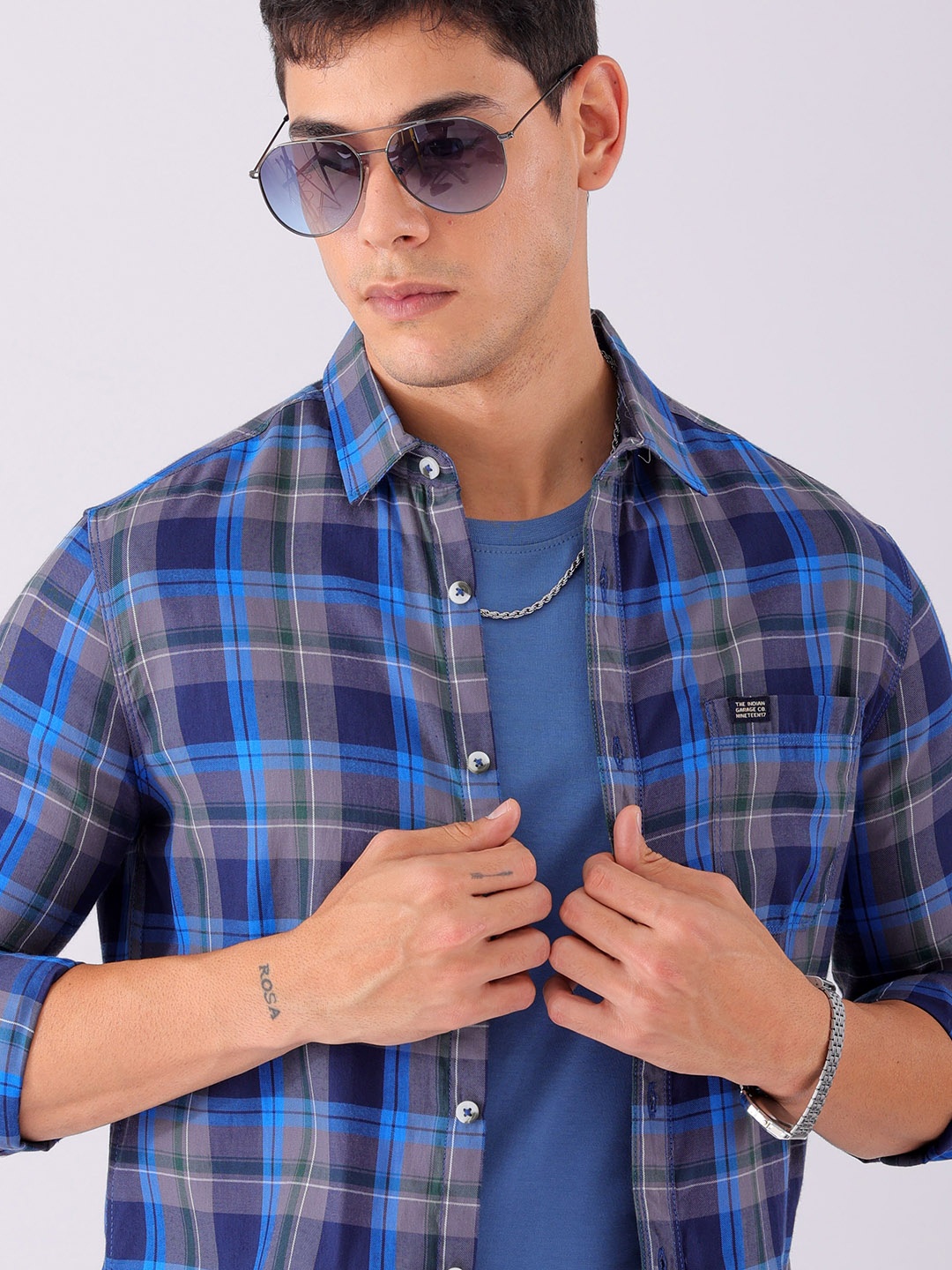 

The Indian Garage Co Slim Fit Tartan Checks Opaque Checked Cotton Casual Shirt, Grey