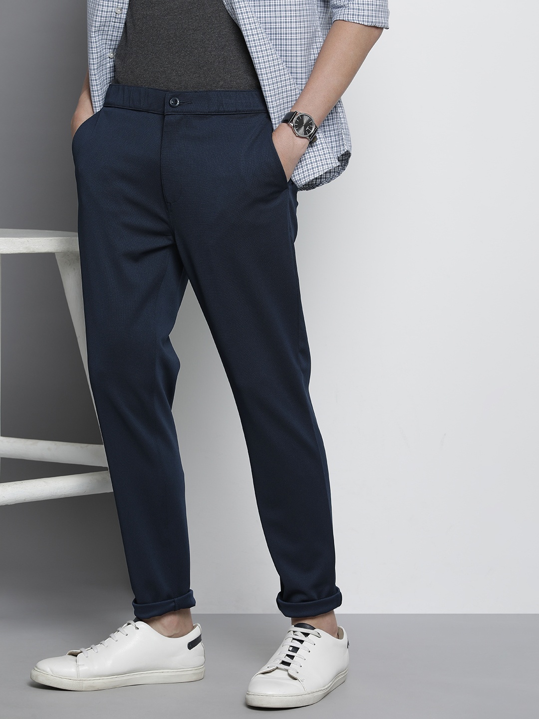 

The Indian Garage Co Slim Fit Chinos Trousers, Navy blue