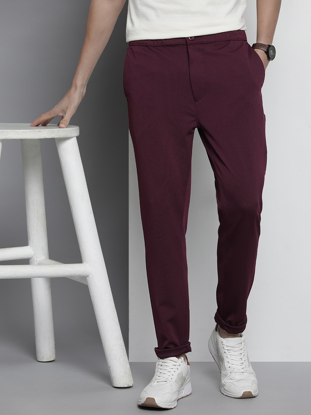 

The Indian Garage Co Slim Fit Chinos Trousers, Burgundy