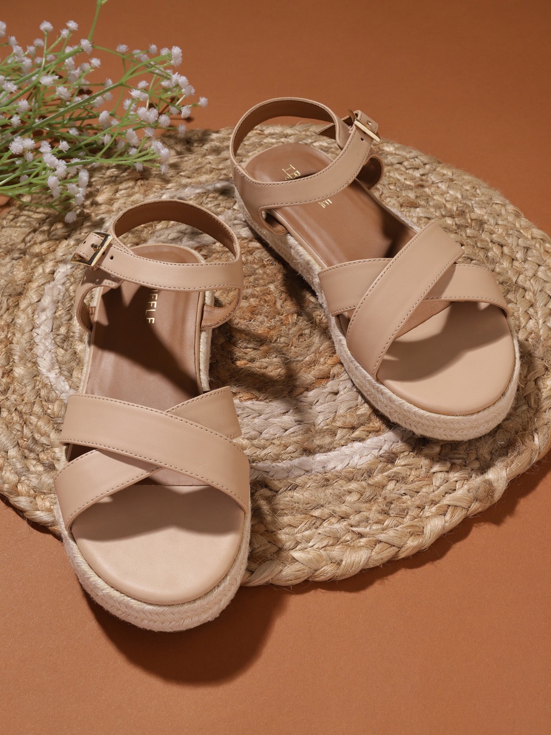 

Truffle Collection Cross Strap Flatform Heels, Nude