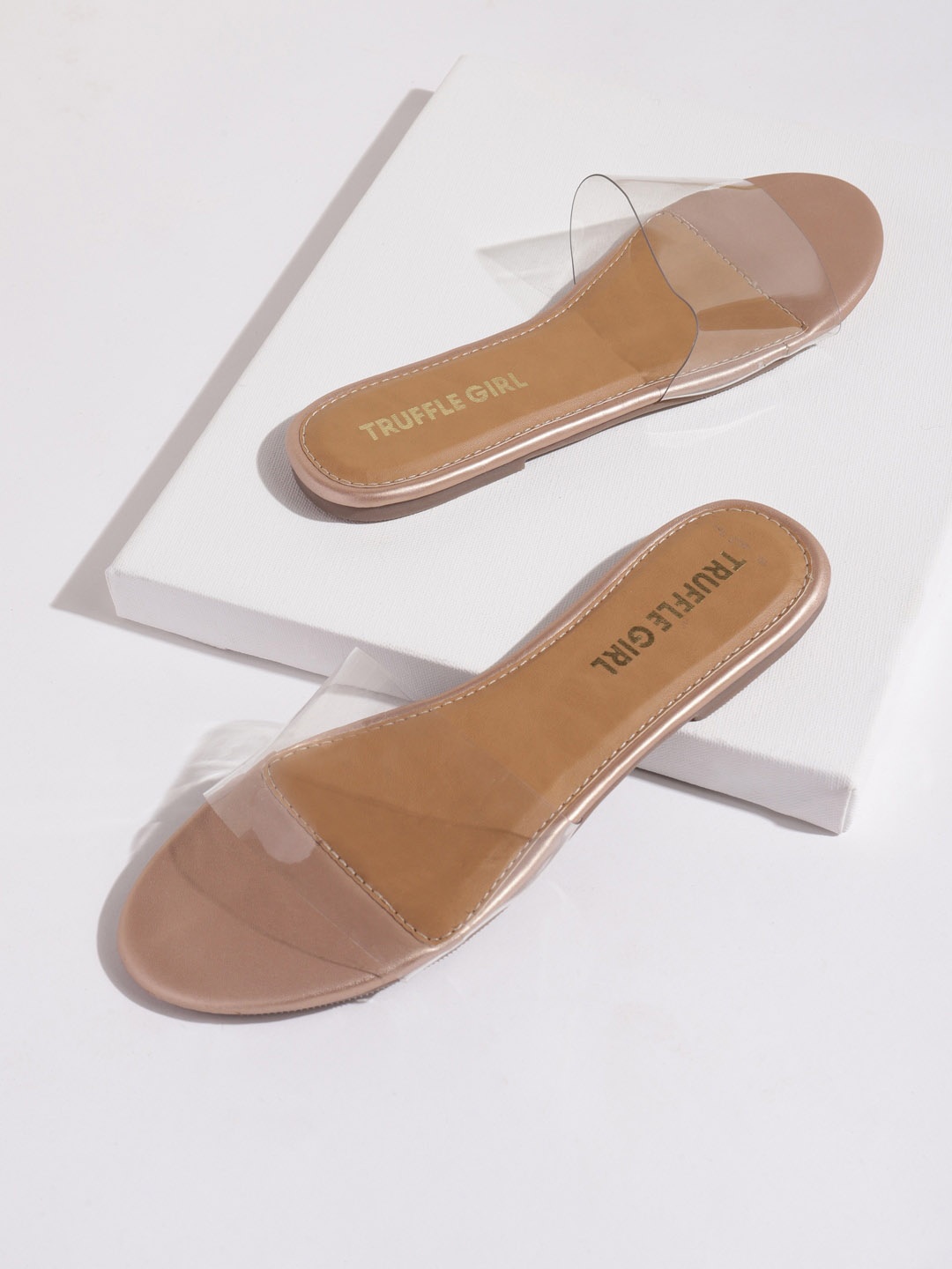 

Truffle Collection Women Open Toe Flat Mules, Rose gold