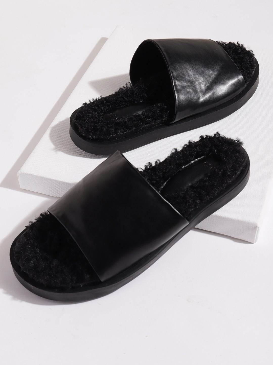 

Truffle Collection Women Open Toe Slip On Flats, Black