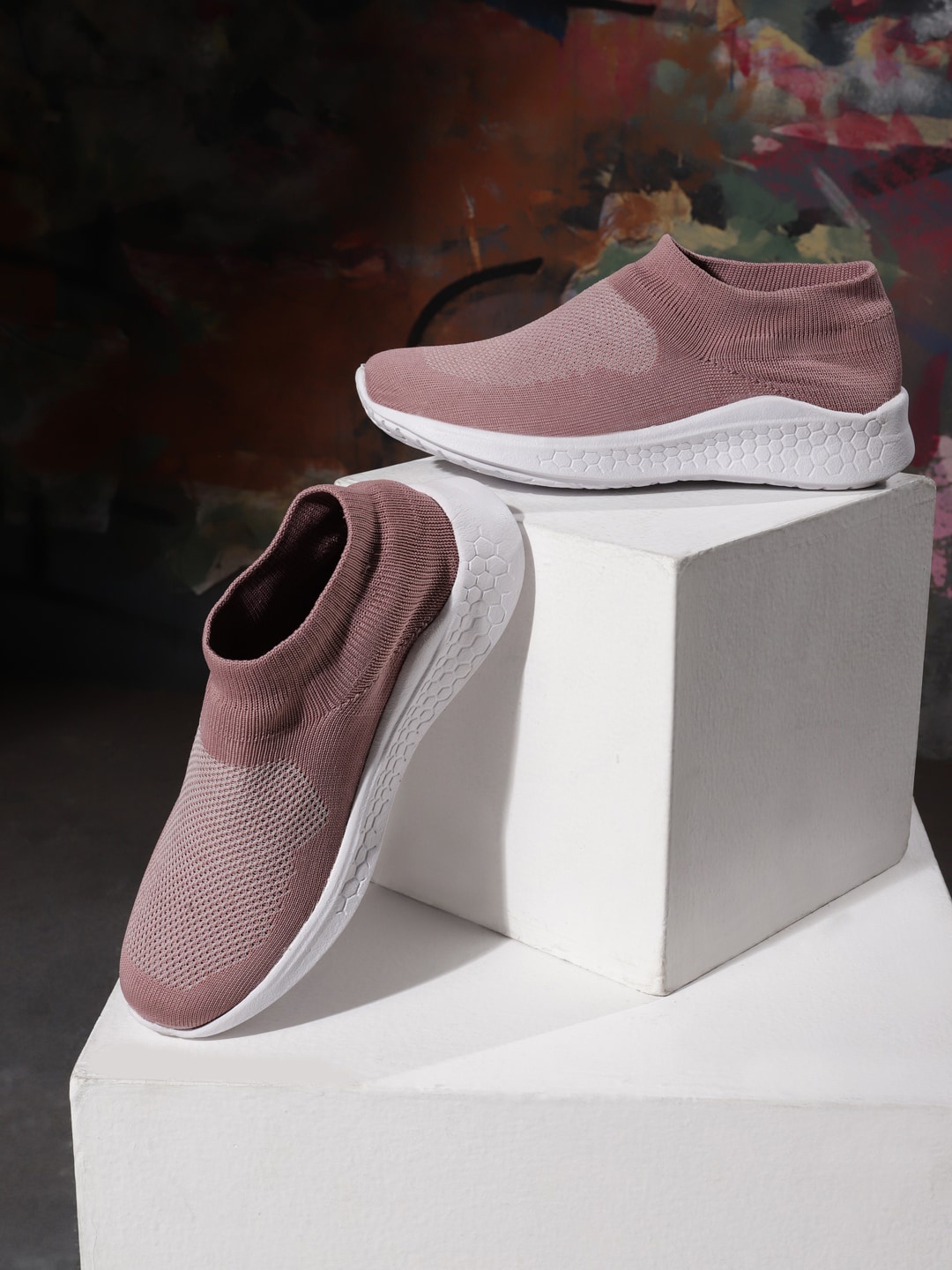 

Truffle Collection Women Woven Design Slip-On Sneakers, Peach