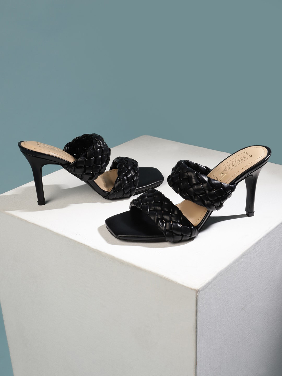 

Truffle Collection Woven Design Slim Heels, Black