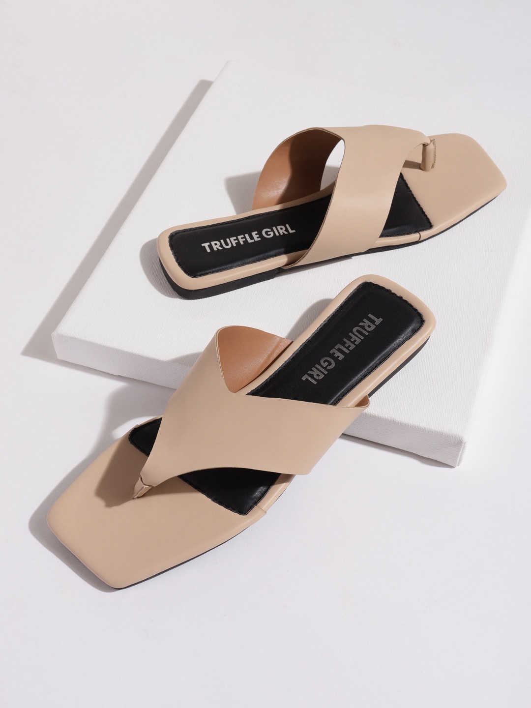 

Truffle Collection Women T-Straps Slip-On Open Toe Flats, Nude