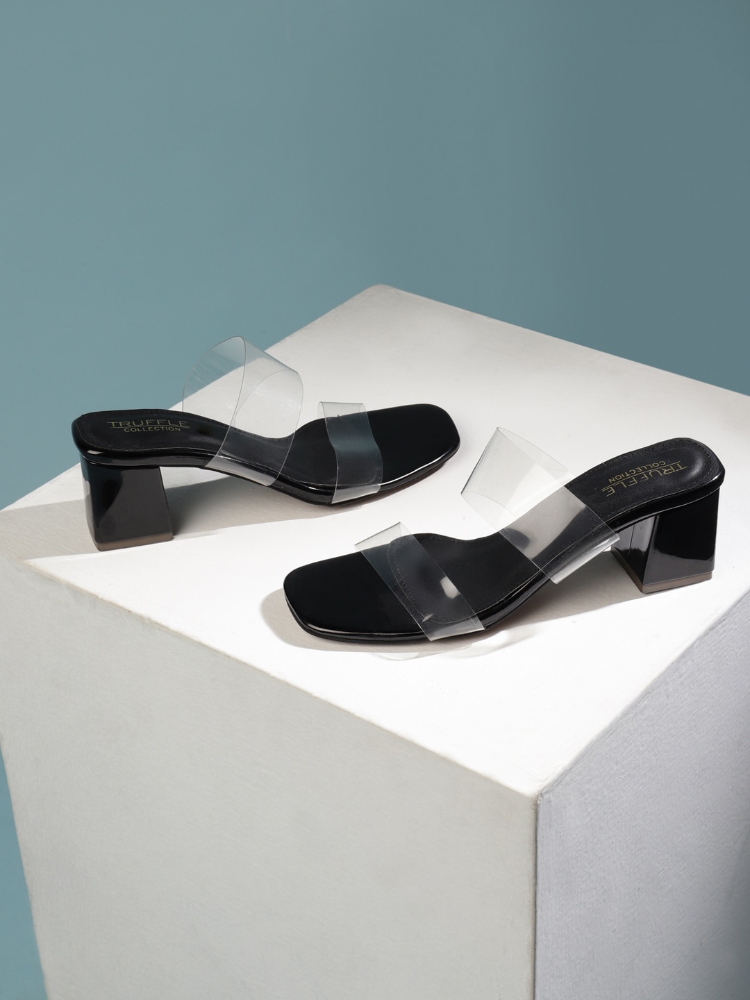 

Truffle Collection Open Toe Block Heels, Black