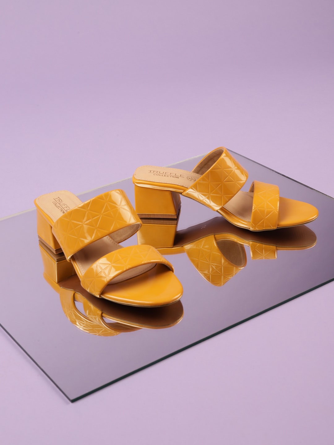 

Truffle Collection Textured Block Heels, Mustard