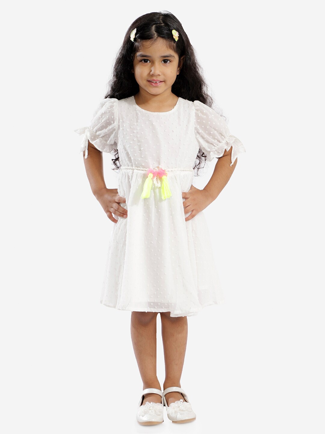 

LIL DRAMA Girls Self-Design Fit & Flare Dress, White