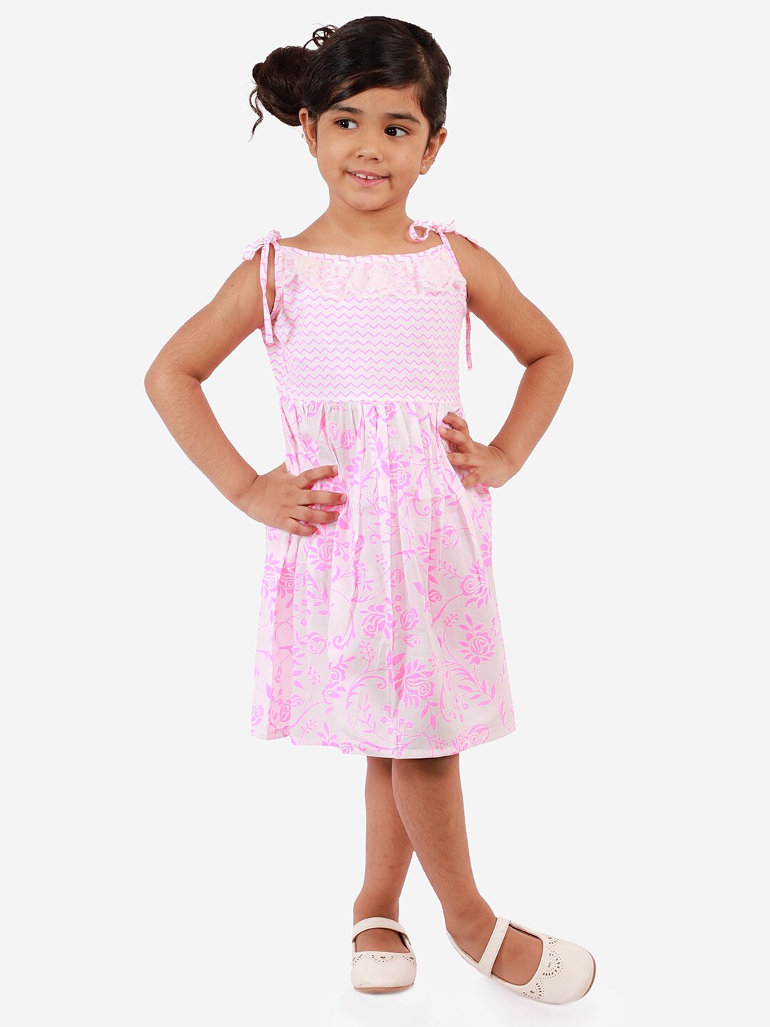 

LIL DRAMA Infant Girls Floral Printed Shoulder Strap Fit & Flare Dress, Pink