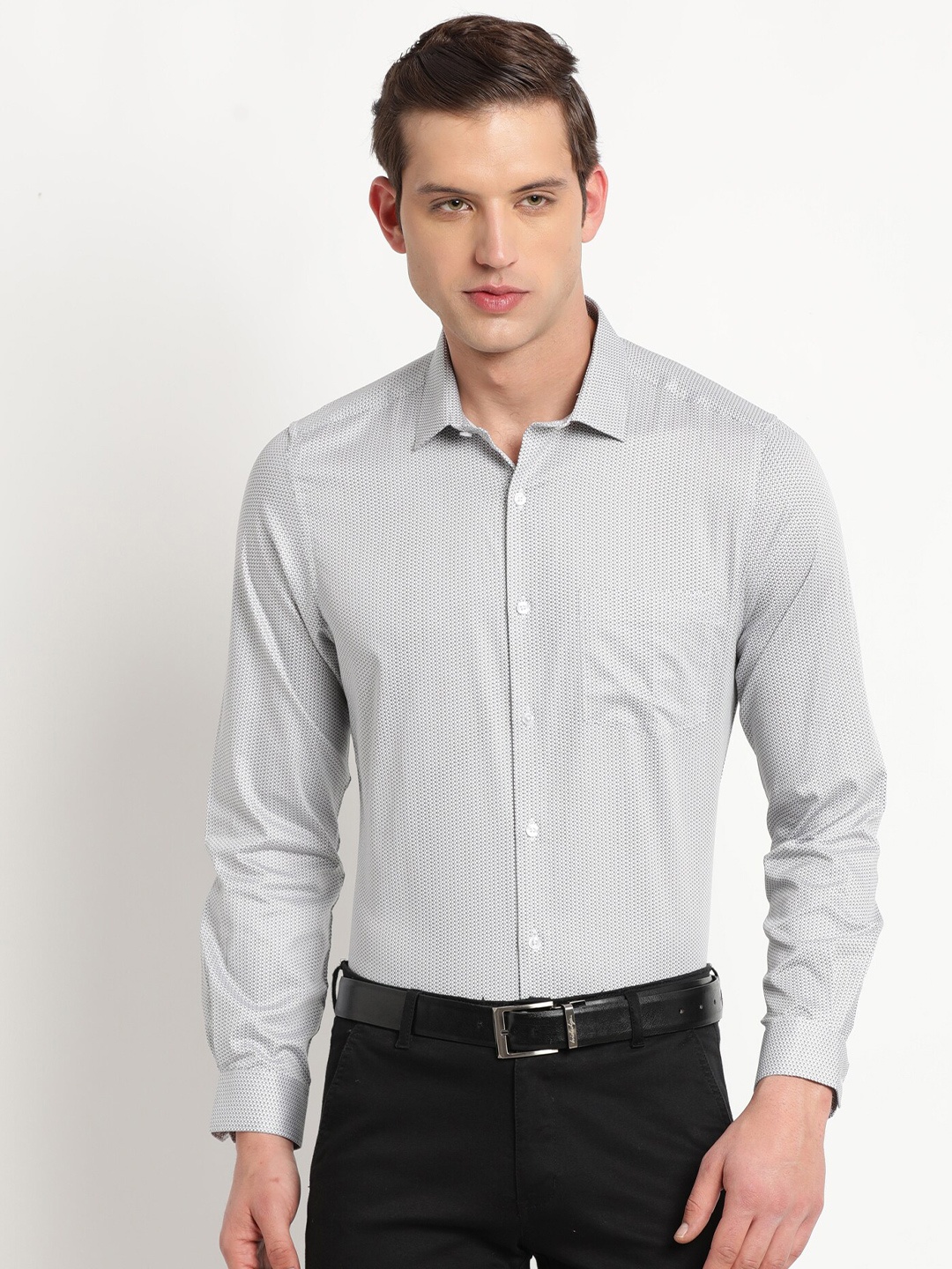 

Turtle Geometric Printed Pure Cotton Slim Fit Formal Shirt, Grey