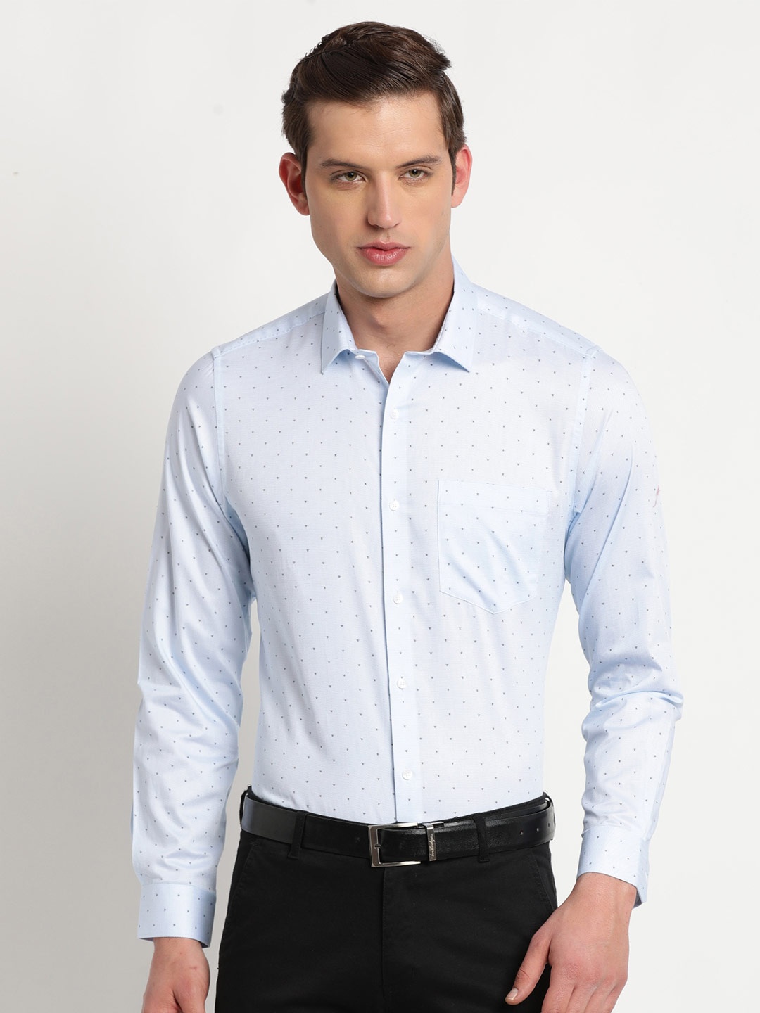 

Turtle Micro Ditsy Printed Pure Cotton Slim Fit Formal Shirt, Blue