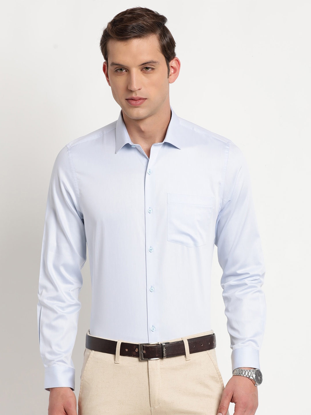 

Turtle Spread Collar Cotton Slim Fit Formal Shirt, Blue