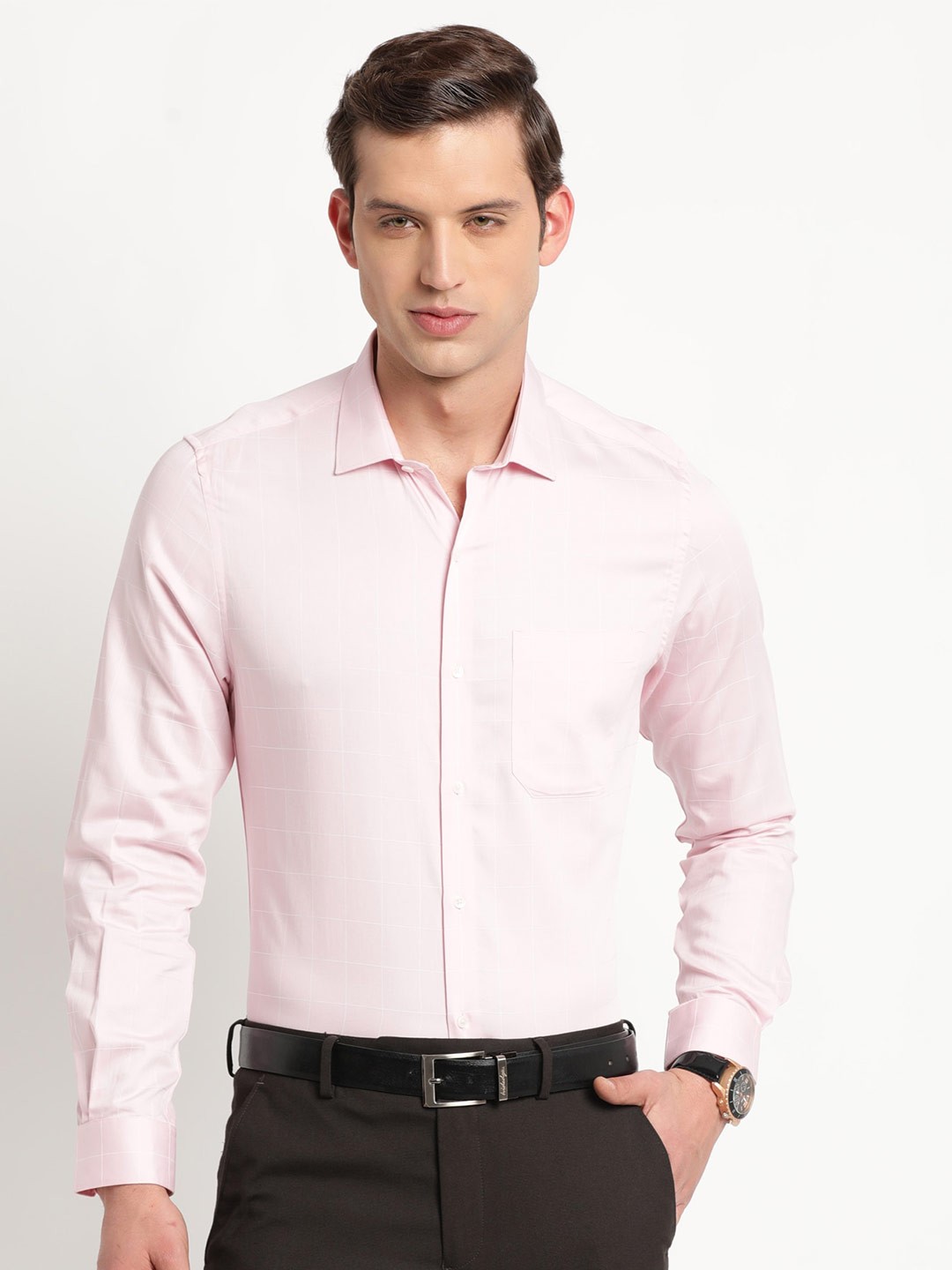 

Turtle Spread Collar Cotton Slim Fit Formal Shirt, Pink