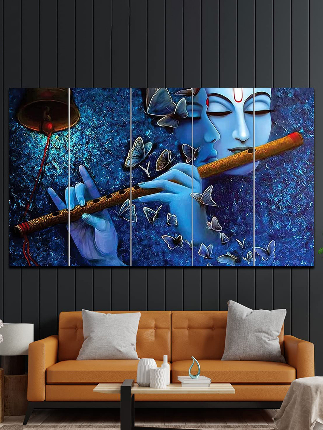 

Perpetual Blue & Brown 5 Pieces Radha Krishna Wall Paintings
