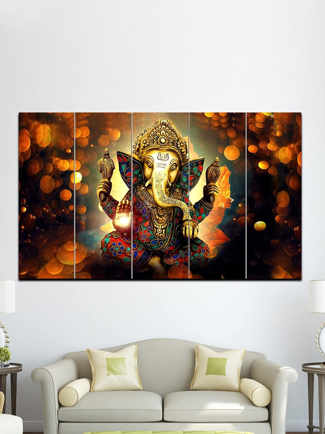 

Perpetual Gold-Toned & Black 5 Pieces Ganesha Wall Paintings