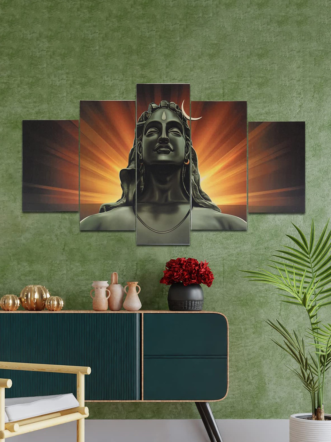 

Perpetual Black & Brown 5 Pieces Adiyogi 3D Vastu Wall Paintings