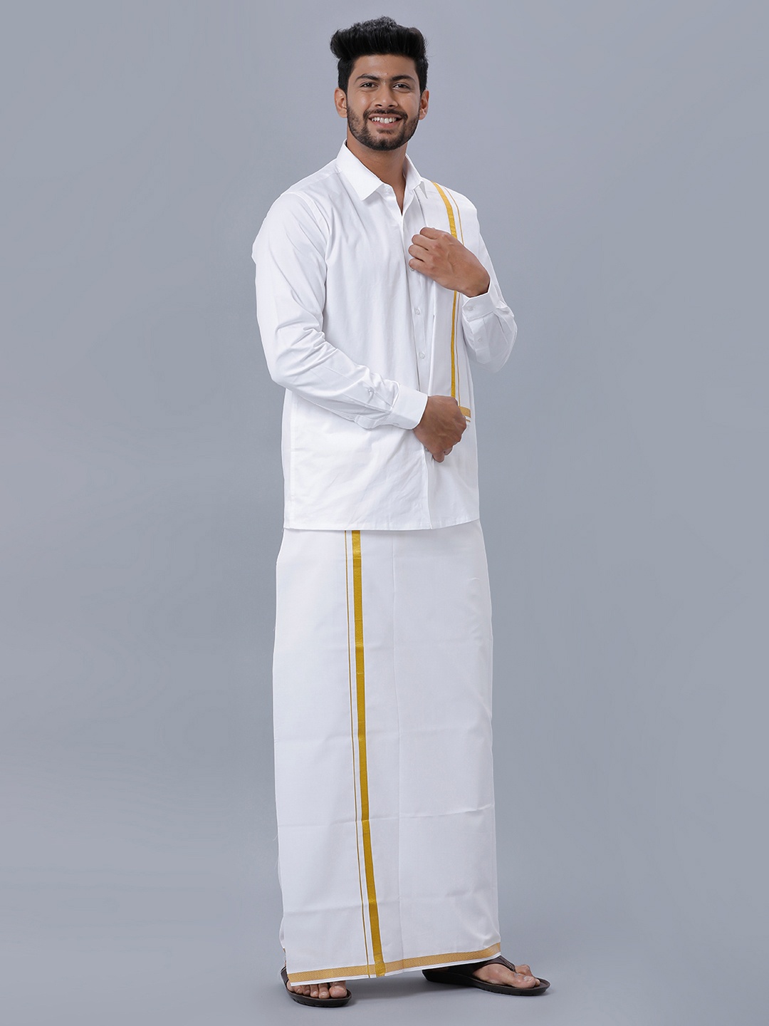 

Ramraj Men White Shirt With Veshti & Towel