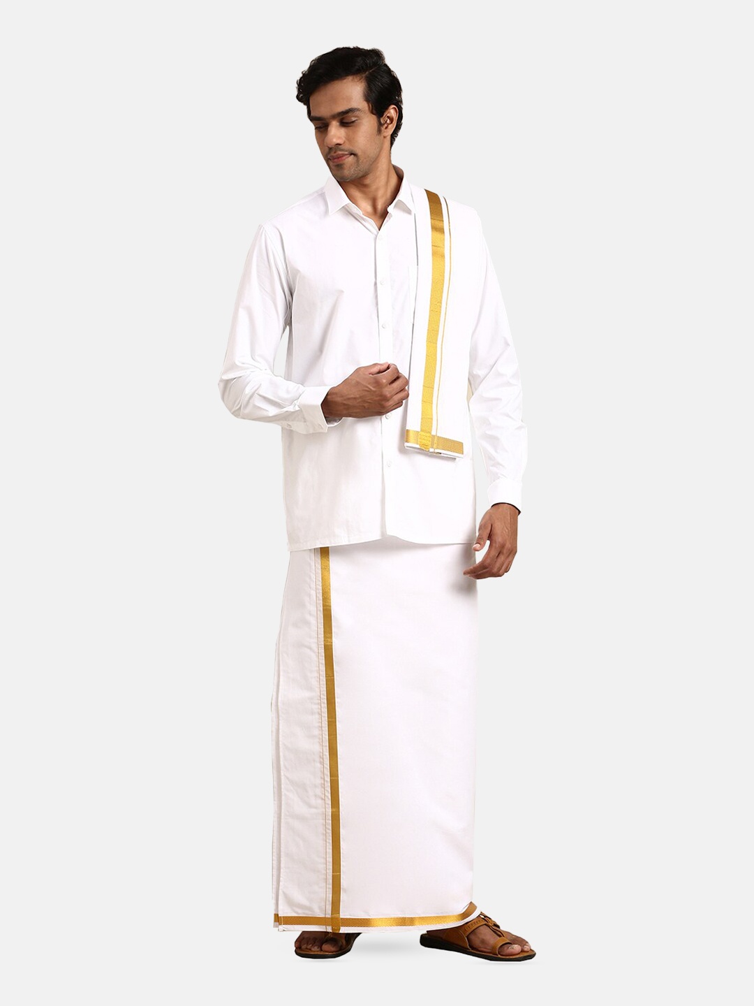 

Ramraj Men Pure Cotton Shirt & Veshti, White