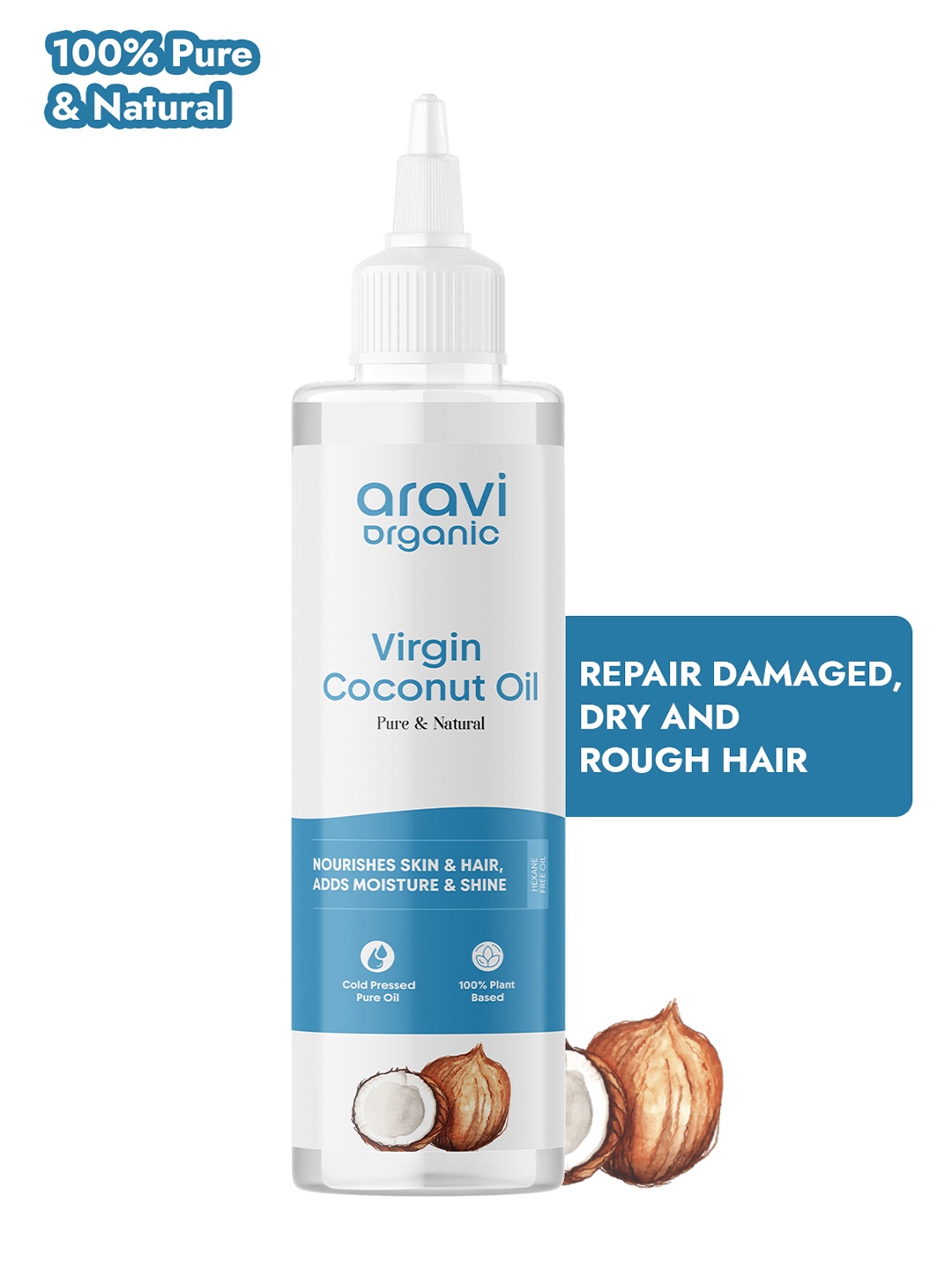 

Aravi Organic 100% Pure Cold Pressed Virgin Coconut Oil for Hair & Skin Care - 200 ml, Transparent