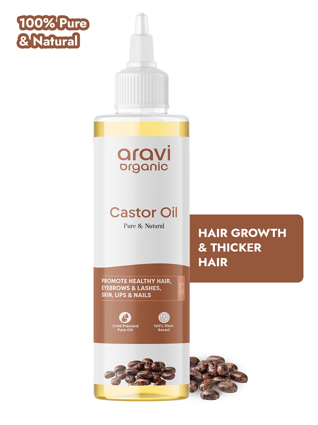 

Aravi Organic 100% Pure Cold Pressed Castor Hair Oil for Hair Growth & Skin Care - 200 ml, White