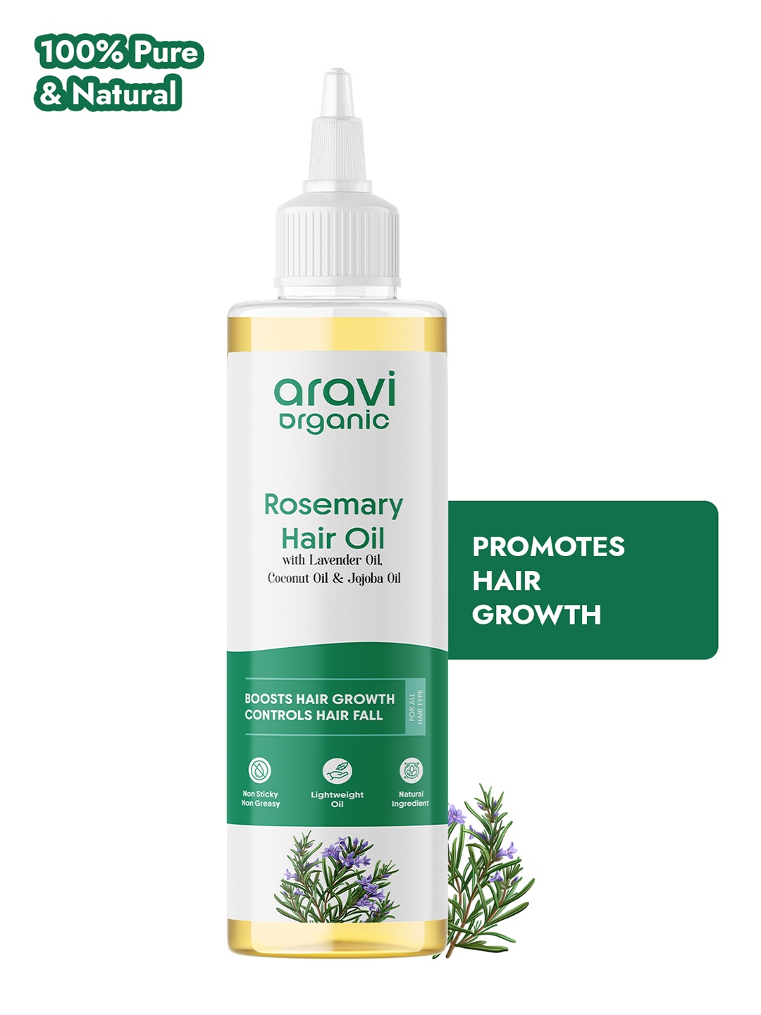 

Aravi Organic Pure & Natural Rosemary Lavender Hair Oil for Healthy Hair, Scalp - 200 ml, Transparent