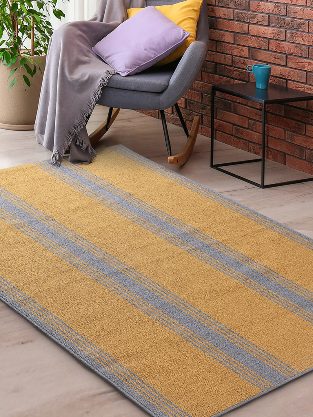 

Saral Home Striped Anti-Skid Washable Power Carpet, Yellow