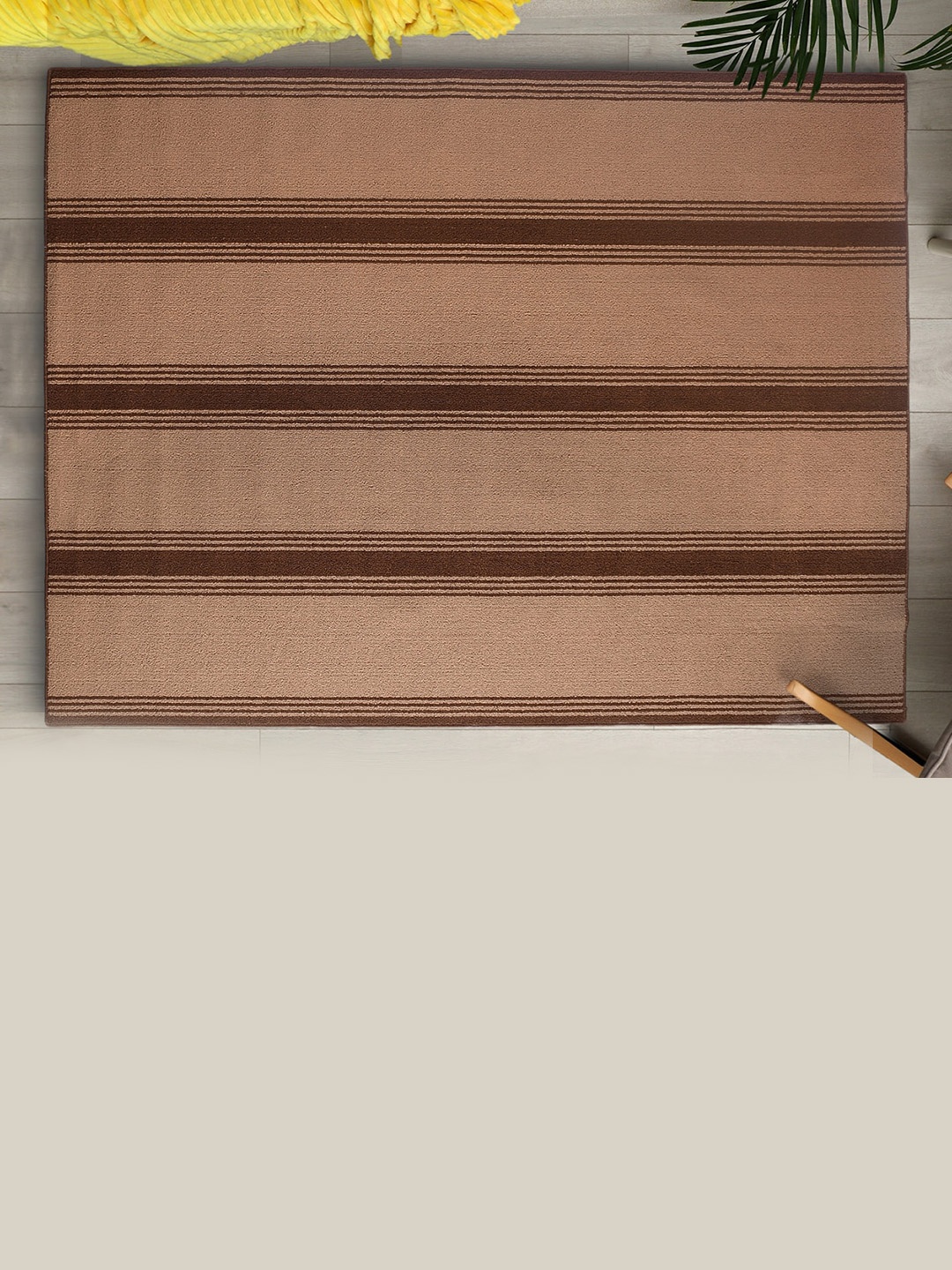 

Saral Power Home Brown Striped Anti-skid & Washable Carpet, Beige