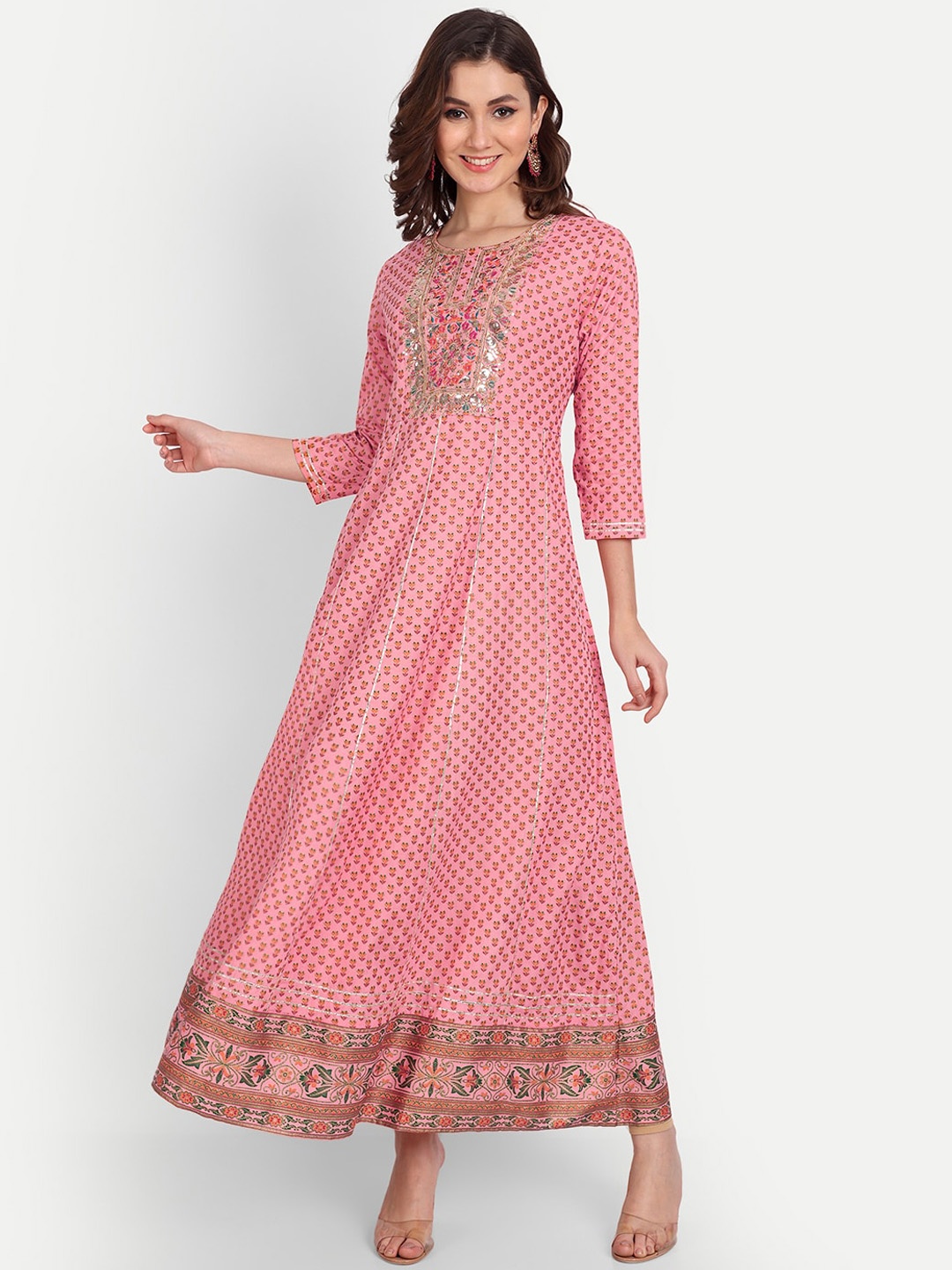 

Mclothings Floral Printed Sequinned Anarkali Kurta, Pink
