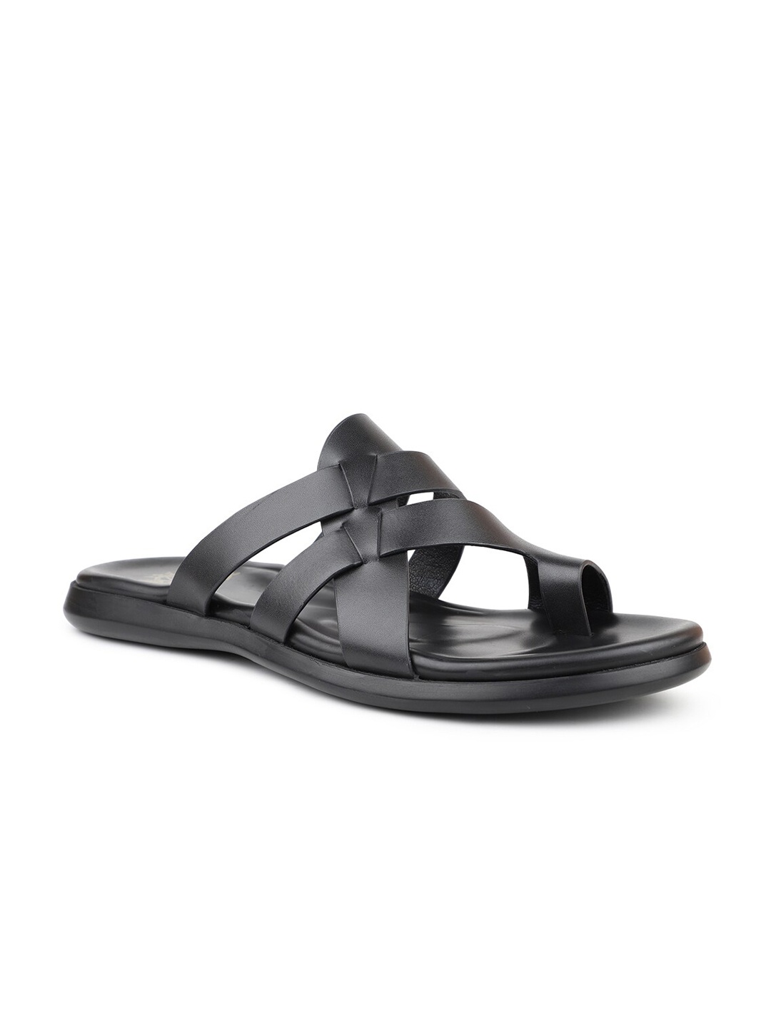 

ATESBER by Inc.5 Men Leather Slip On One Toe Sandals, Black