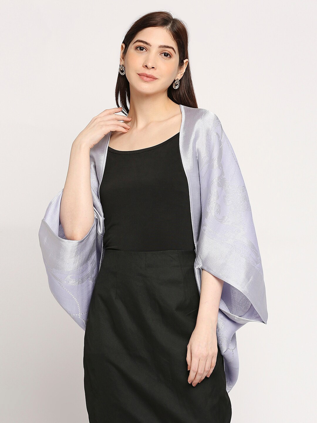 Cloth Haus India Cotton Brocade Cover-Up Open Front Shrug, Purple