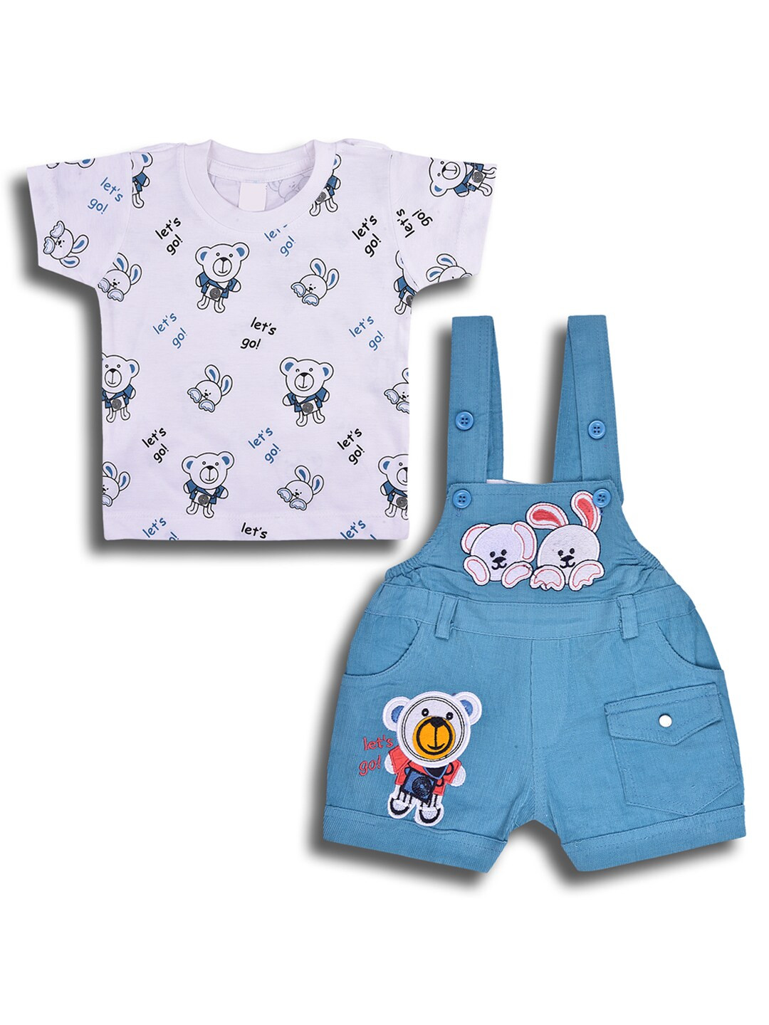 

Wish Karo Boys Printed Cotton T-shirt with Dungarees, Blue