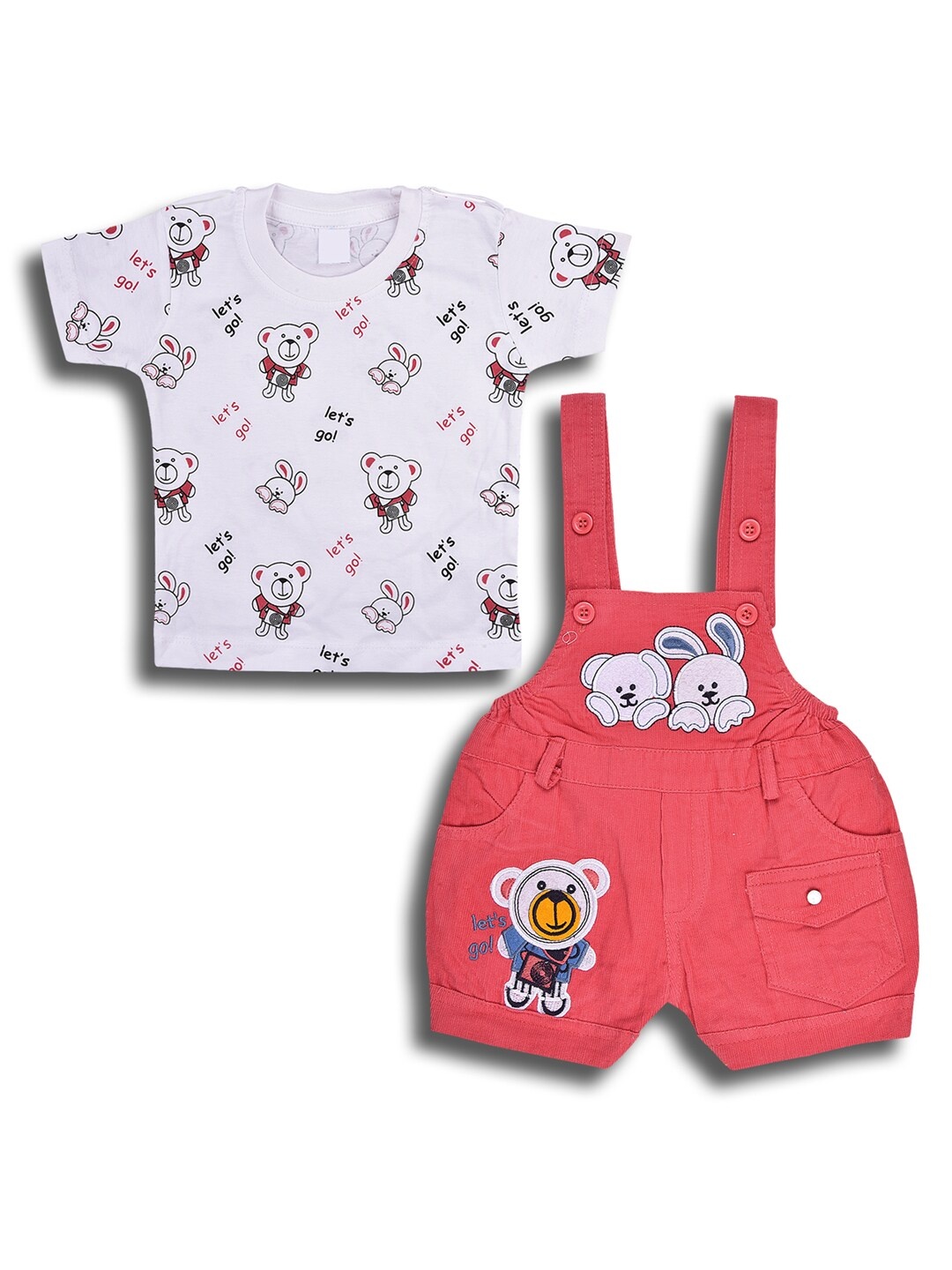 

Wish Karo Boys Printed Short Sleeves T-shirt With Dungaree, Red