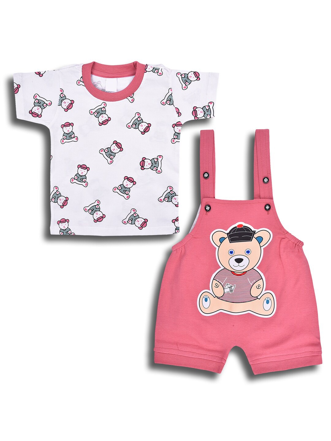 

Wish Karo Infants Boys Printed T-shirt with Dungaree, Peach