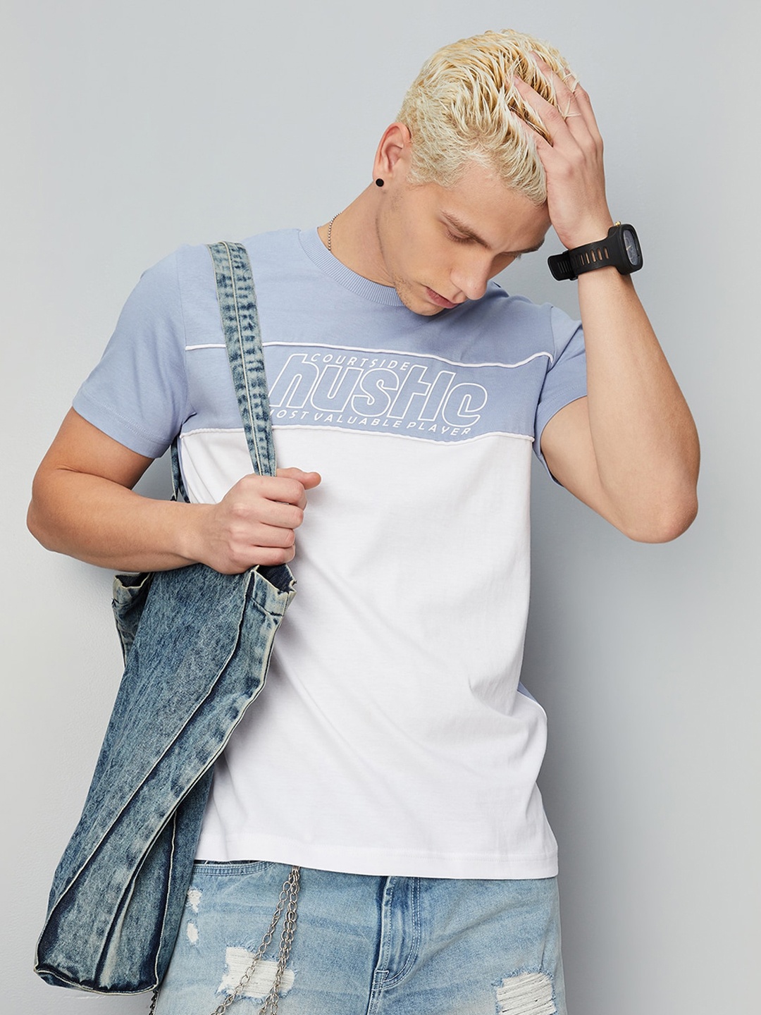 

max Typography Printed Pure Cotton T-shirt, Blue