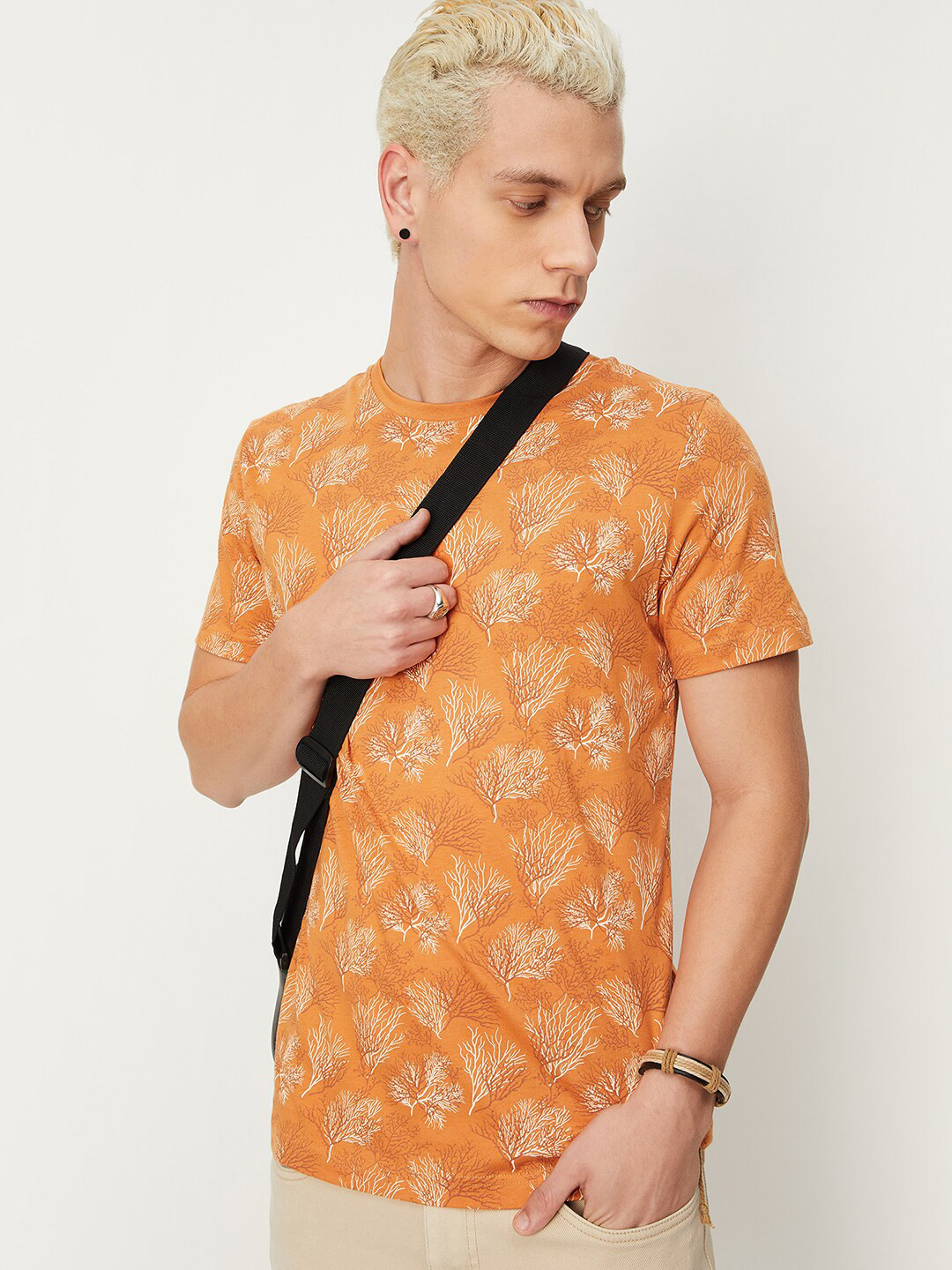 

max Floral Printed Pure Cotton T-shirt, Orange