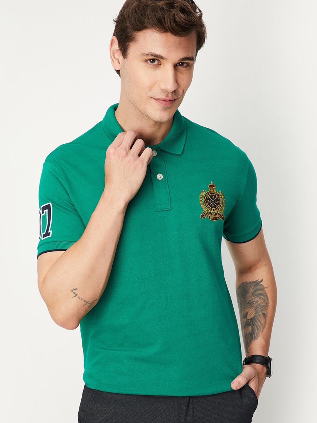 

max Polo Collar Pure Cotton T-shirt, Green