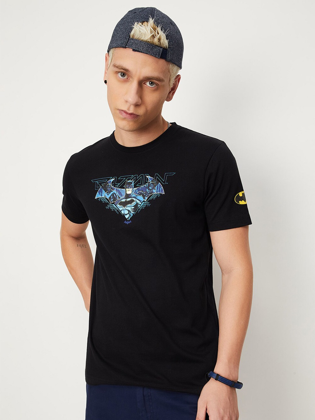 

max Batman Printed Pure Cotton T-shirt, Black
