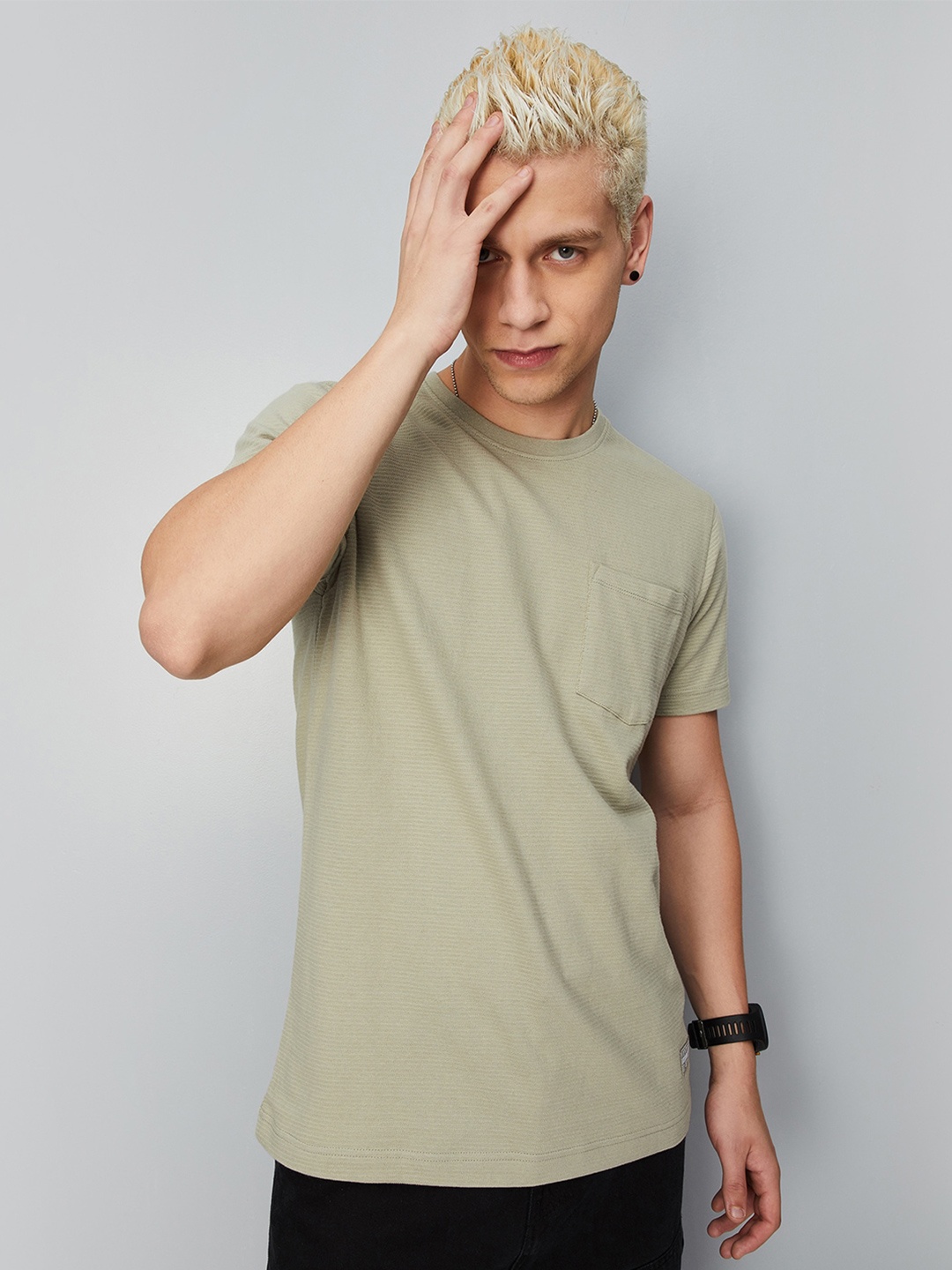 

max Round Neck Pure Cotton T-shirt, Green
